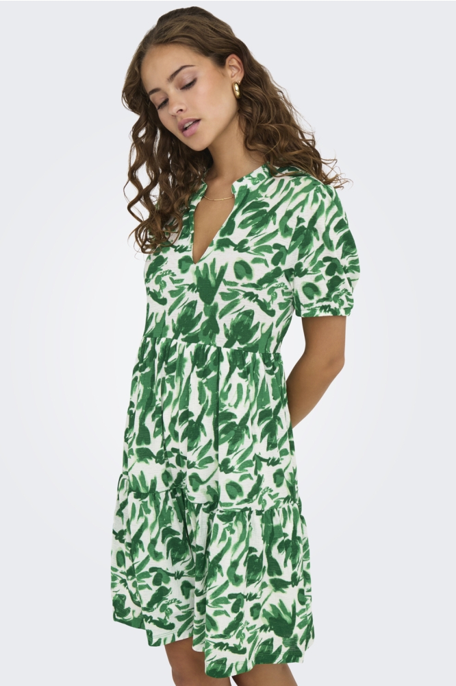 JDYZOEY S/S V NECK DRESS JRS ATK 15322336 CLOUD DANCER/ MEDIUM GREEN